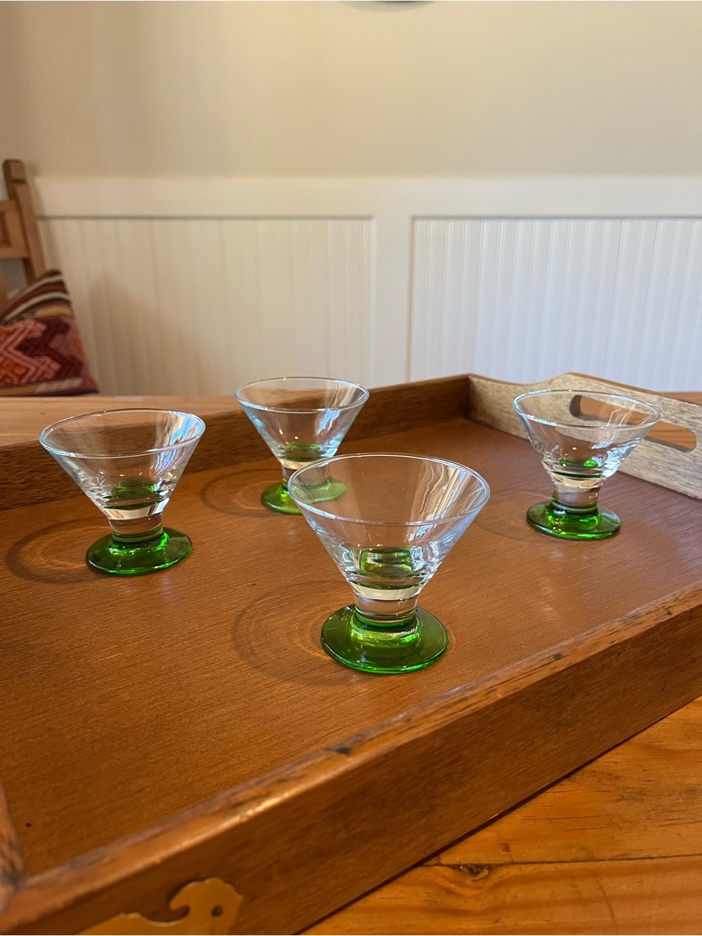Vintage Libbey MCM Green Stem Cordial Glasses - Set of 4